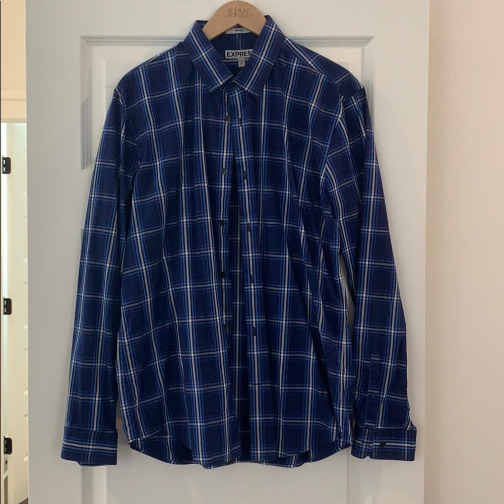 Express Men’s blue plaid button down shirt